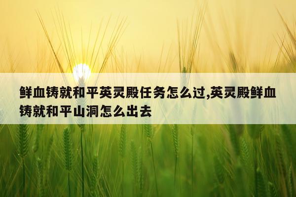 鲜血铸就和平英灵殿任务怎么过,英灵殿鲜血铸就和平山洞怎么出去