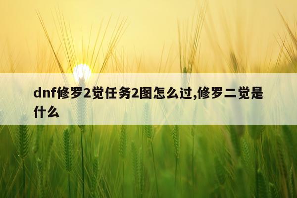 dnf修罗2觉任务2图怎么过,修罗二觉是什么