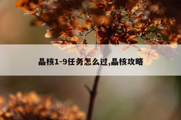 晶核1-9任务怎么过,晶核攻略