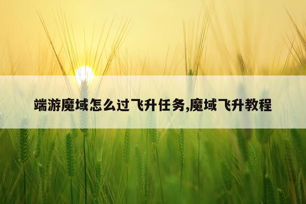 端游魔域怎么过飞升任务,魔域飞升教程
