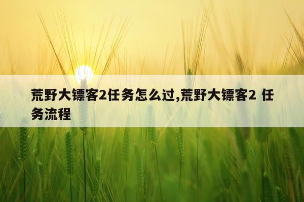 荒野大镖客2任务怎么过,荒野大镖客2 任务流程