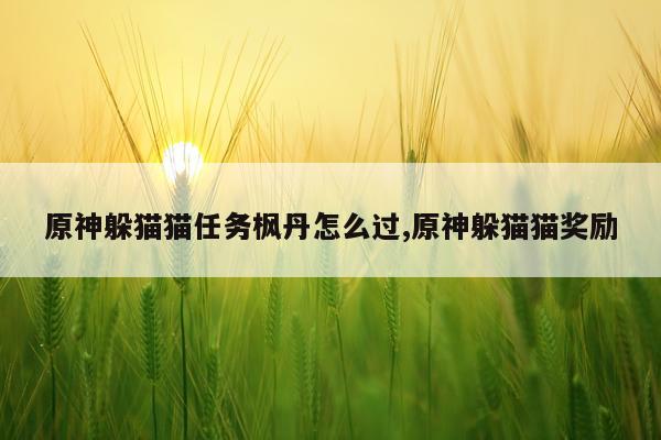 原神躲猫猫任务枫丹怎么过,原神躲猫猫奖励