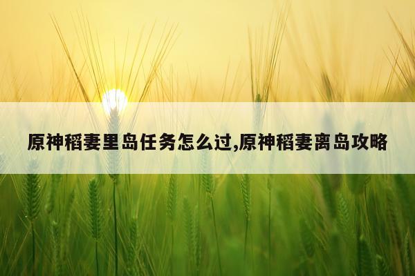 原神稻妻里岛任务怎么过,原神稻妻离岛攻略