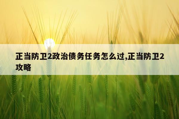 正当防卫2政治债务任务怎么过,正当防卫2攻略