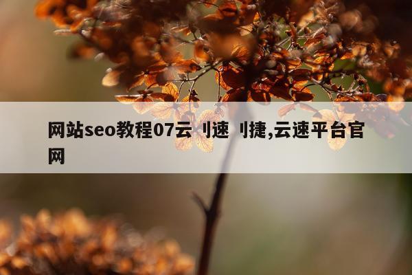 网站seo教程07云刂速刂捷,云速平台官网