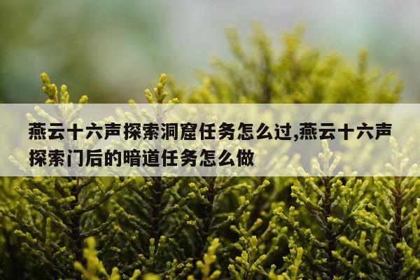燕云十六声探索洞窟任务怎么过,燕云十六声探索门后的暗道任务怎么做
