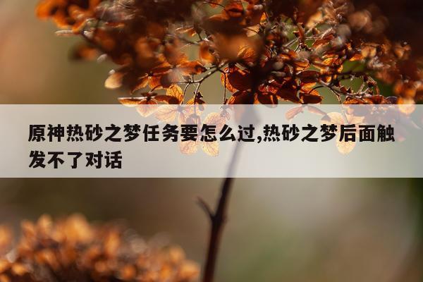 原神热砂之梦任务要怎么过,热砂之梦后面触发不了对话