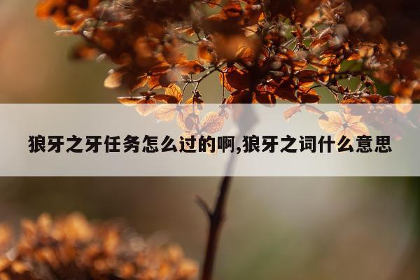 狼牙之牙任务怎么过的啊,狼牙之词什么意思