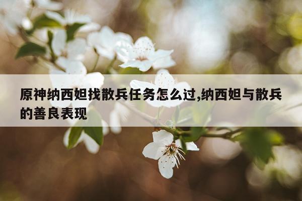 原神纳西妲找散兵任务怎么过,纳西妲与散兵的善良表现